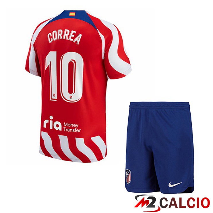 Maglie Calcio Personalizzate,Tute Calcio Squadre,Maglia Nazionale Italiana Calcio | Maglie Calcio Atletico Madrid (Correa 10) Bambino Prima Rosso 2022/2023