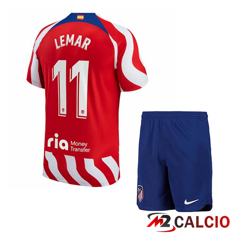 Maglie Calcio Personalizzate,Tute Calcio Squadre,Maglia Nazionale Italiana Calcio | Maglie Calcio Atletico Madrid (Lemar 11) Bambino Prima Rosso 2022/2023