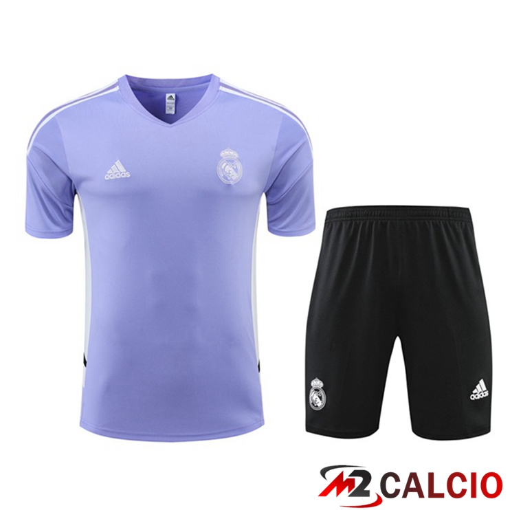Maglie Calcio Personalizzate,Tute Calcio Squadre,Maglia Nazionale Italiana Calcio | T Shirt Allenamento Real Madrid + Pantaloncini Viola 2022/2023
