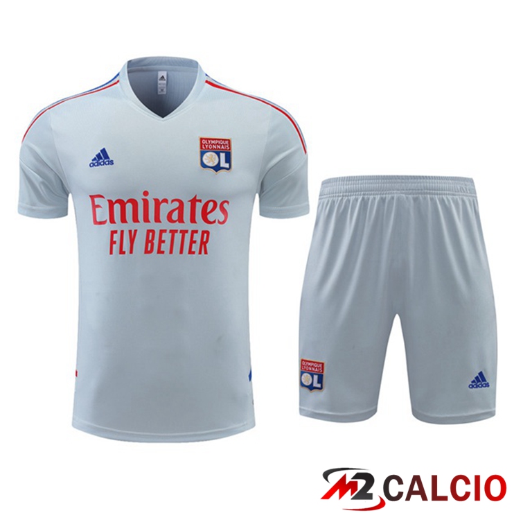 Maglie Calcio Personalizzate,Tute Calcio Squadre,Maglia Nazionale Italiana Calcio | T Shirt Allenamento Lyon OL + Pantaloncini Grigio 2022/2023