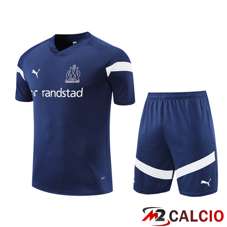 Maglie Calcio Personalizzate,Tute Calcio Squadre,Maglia Nazionale Italiana Calcio | T Shirt Allenamento Marsiglia OM + Pantaloncini Blu Reale 2022/2023