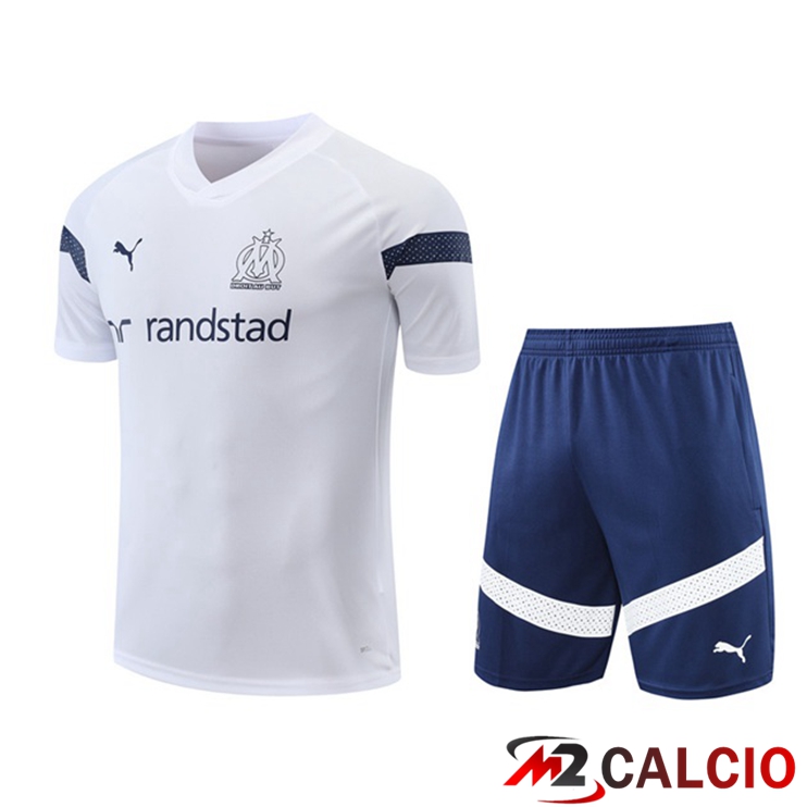 Maglie Calcio Personalizzate,Tute Calcio Squadre,Maglia Nazionale Italiana Calcio | T Shirt Allenamento Marsiglia OM + Pantaloncini Bianco 2022/2023