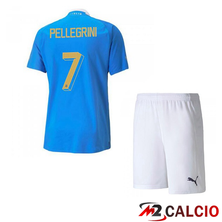 Maglie Calcio Personalizzate,Tute Calcio Squadre,Maglia Nazionale Italiana Calcio | Maglie Calcio Italia（Pellegrini 7）Bambino Prima Blu 2022/2023