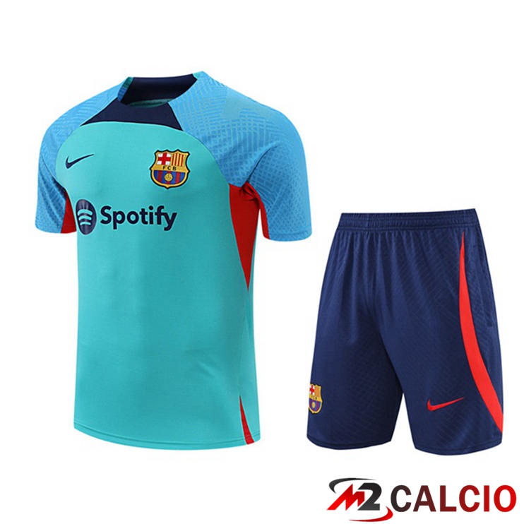 Maglie Calcio Personalizzate,Tute Calcio Squadre,Maglia Nazionale Italiana Calcio | T Shirt Allenamento FC Barcellona + Pantaloncini Cyan 2022/2023