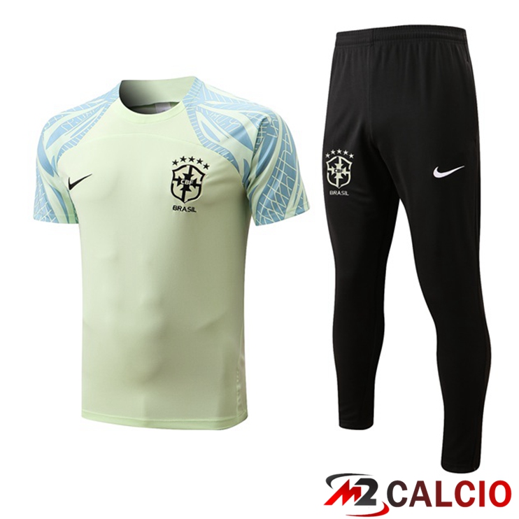 Maglie Calcio Personalizzate,Tute Calcio Squadre,Maglia Nazionale Italiana Calcio | T Shirt Allenamento Brasile + Pantaloni Giallo 2022/2023