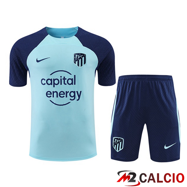 Maglie Calcio Personalizzate,Tute Calcio Squadre,Maglia Nazionale Italiana Calcio | T Shirt Allenamento Atletico Madrid + Pantaloncini Blu 2022/2023