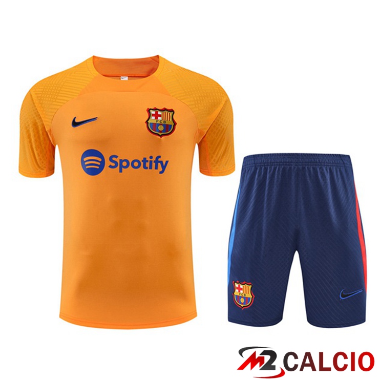 Maglie Calcio Personalizzate,Tute Calcio Squadre,Maglia Nazionale Italiana Calcio | T Shirt Allenamento FC Barcellona + Pantaloncini Arancia 2022/2023