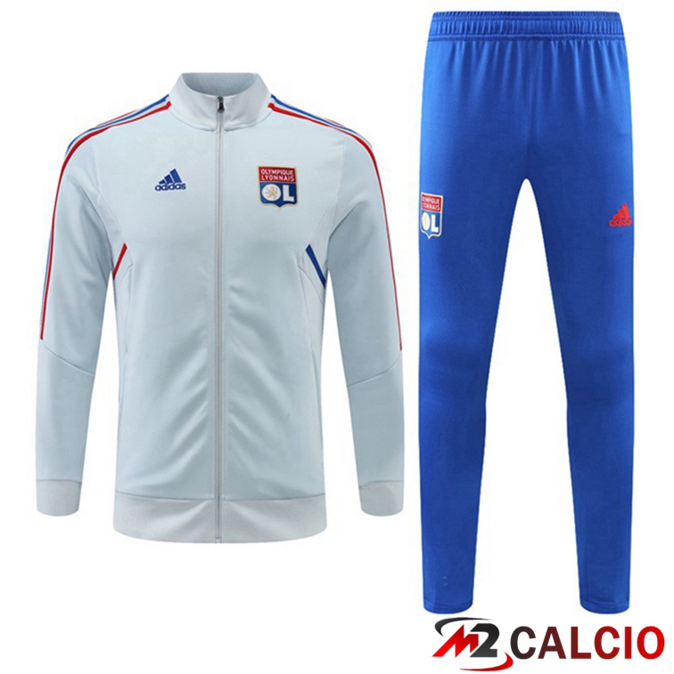 Maglie Calcio Personalizzate,Tute Calcio Squadre,Maglia Nazionale Italiana Calcio | Insieme Tuta Calcio - Giacca Lyon OL Blu Grigio 2022/2023