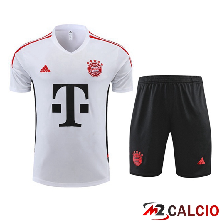 Maglie Calcio Personalizzate,Tute Calcio Squadre,Maglia Nazionale Italiana Calcio | T Shirt Allenamento Bayern Monaco + Shorts Bianco 2022/2023