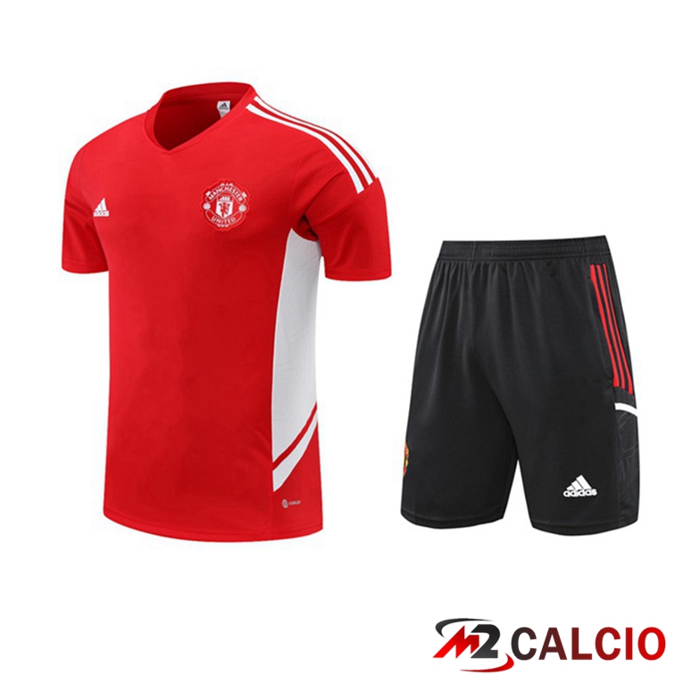 Maglie Calcio Personalizzate,Tute Calcio Squadre,Maglia Nazionale Italiana Calcio | T Shirt Allenamento Manchester United + Shorts Rosso 2022/2023