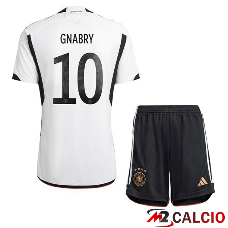 Maglie Calcio Personalizzate,Tute Calcio Squadre,Maglia Nazionale Italiana Calcio | Maglia Germania (GNABRY 10) Bambino Prima Nero Bianco Coppa del Mondo 2022