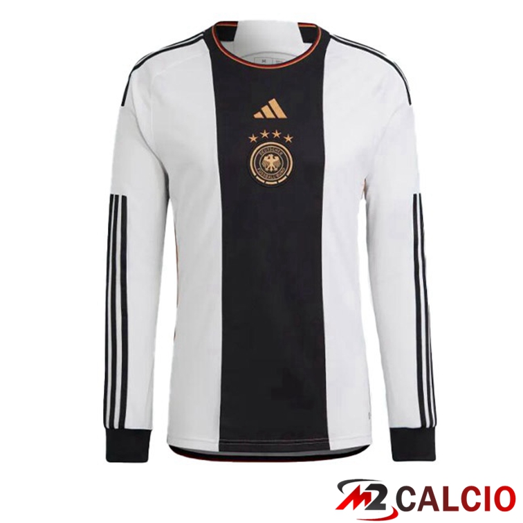 Maglie Calcio Personalizzate,Tute Calcio Squadre,Maglia Nazionale Italiana Calcio | Maglie Calcio Germania Prima Maniche Lunghe Nero Bianco 2022/2023