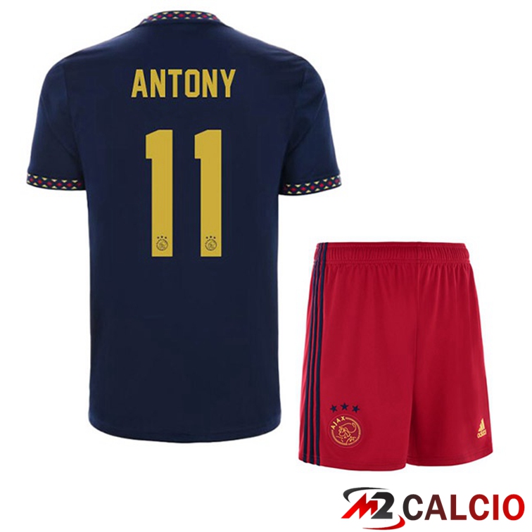 Maglie Calcio Personalizzate,Tute Calcio Squadre,Maglia Nazionale Italiana Calcio | Maglie Calcio AFC Ajax (Antony 11) Bambino Seconda Nero 2022/2023