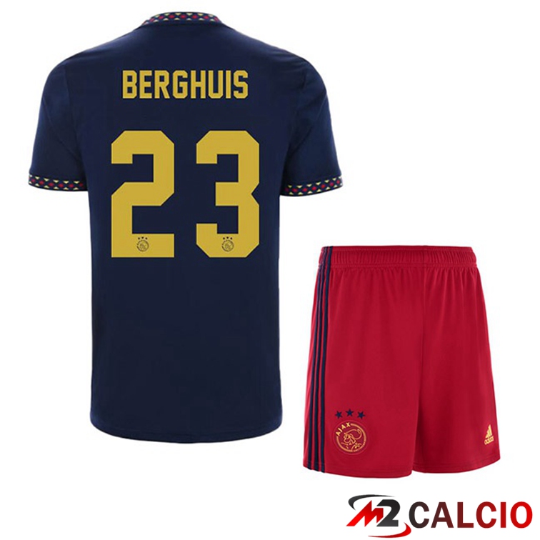 Maglie Calcio Personalizzate,Tute Calcio Squadre,Maglia Nazionale Italiana Calcio | Maglie Calcio AFC Ajax (Berghuis 23) Bambino Seconda Nero 2022/2023