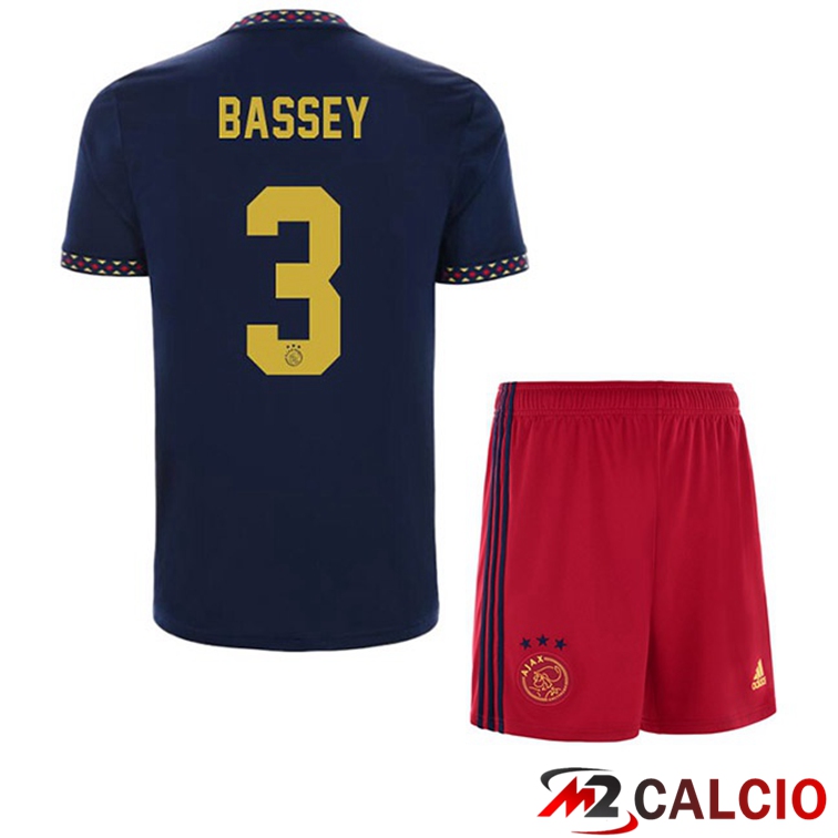 Maglie Calcio Personalizzate,Tute Calcio Squadre,Maglia Nazionale Italiana Calcio | Maglie Calcio AFC Ajax (Bassey 3) Bambino Seconda Nero 2022/2023