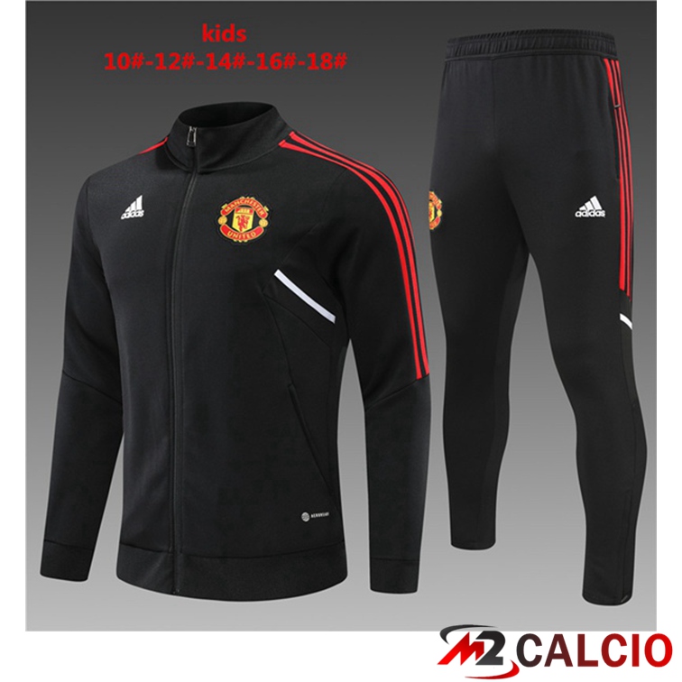 Maglie Calcio Personalizzate,Tute Calcio Squadre,Maglia Nazionale Italiana Calcio | Insieme Tuta Calcio - Giacca Manchester United Bambino Nero 2022/2023