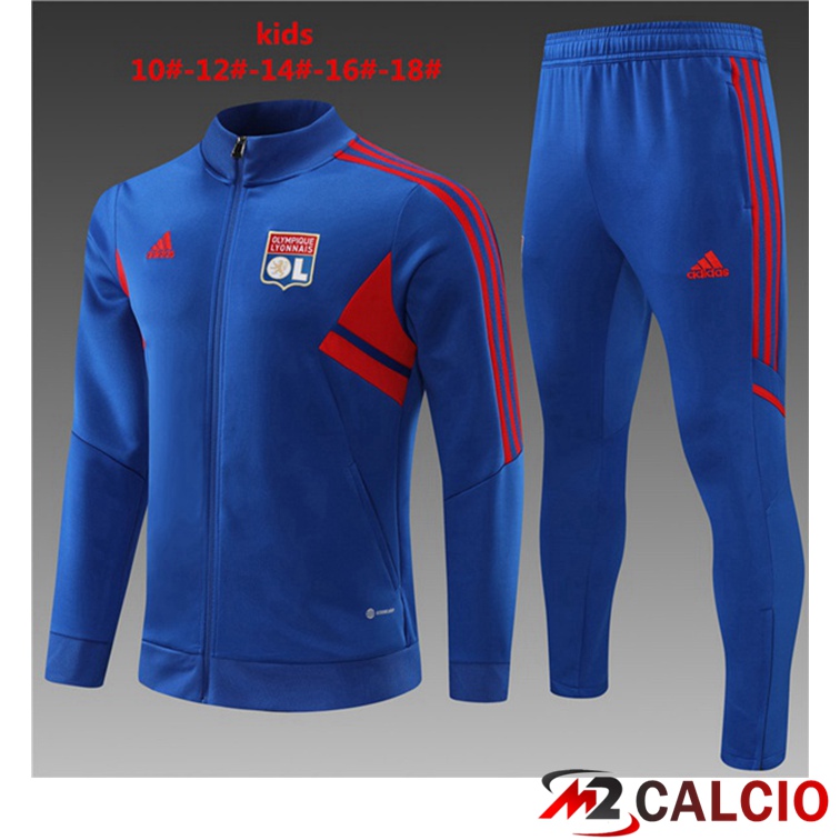 Maglie Calcio Personalizzate,Tute Calcio Squadre,Maglia Nazionale Italiana Calcio | Insieme Tuta Calcio - Giacca Lyon OL Bambino Blu 2022/2023