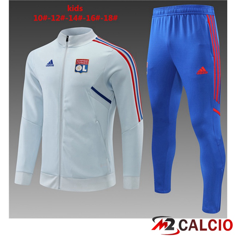 Maglie Calcio Personalizzate,Tute Calcio Squadre,Maglia Nazionale Italiana Calcio | Insieme Tuta Calcio - Giacca Lyon OL Bambino Grigio 2022/2023
