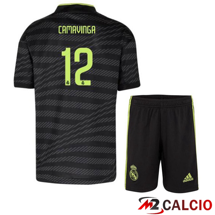 Maglie Calcio Personalizzate,Tute Calcio Squadre,Maglia Nazionale Italiana Calcio | Maglie Calcio Real Madrid (Camavinga 12) Bambino Terza Nero 2022/2023