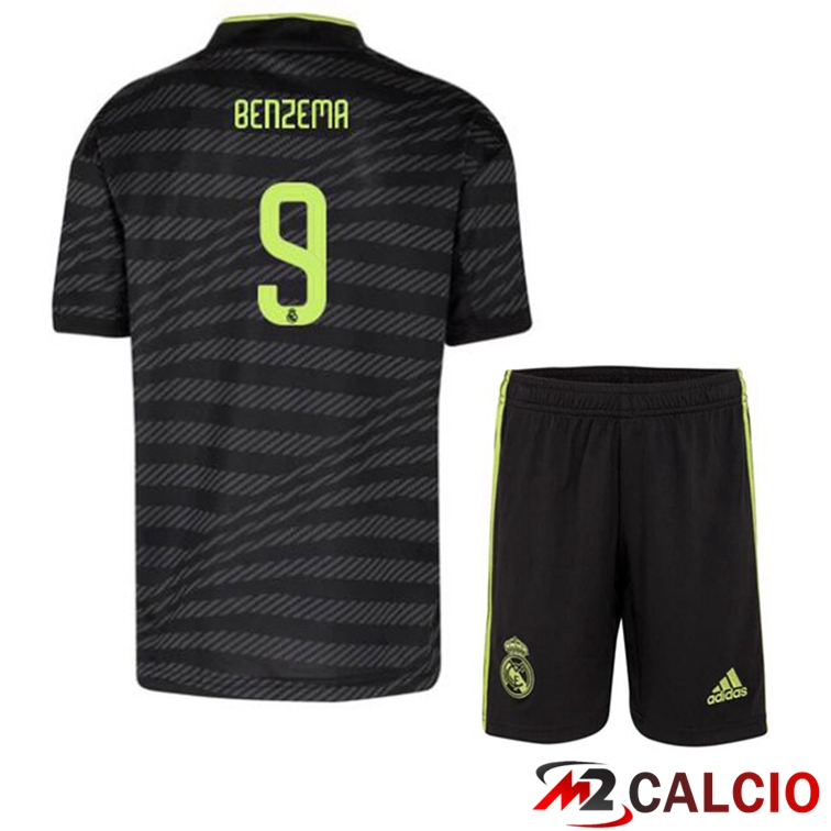 Maglie Calcio Personalizzate,Tute Calcio Squadre,Maglia Nazionale Italiana Calcio | Maglie Calcio Real Madrid (Benzema 9) Bambino Terza Nero 2022/2023
