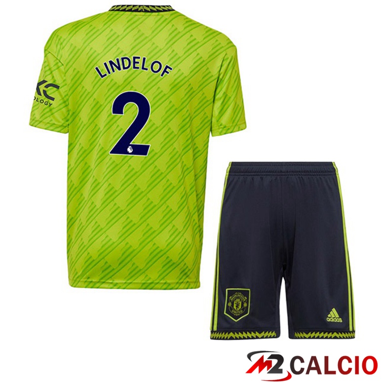 Maglie Calcio Personalizzate,Tute Calcio Squadre,Maglia Nazionale Italiana Calcio | Maglie Calcio Manchester United (LINDELOF 2) Bambino Terza Verde 2022/2023