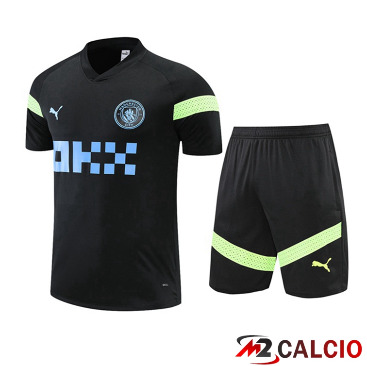 Maglie Calcio Personalizzate,Tute Calcio Squadre,Maglia Nazionale Italiana Calcio | T Shirt Allenamento Manchester City + Shorts Nero 2022/2023