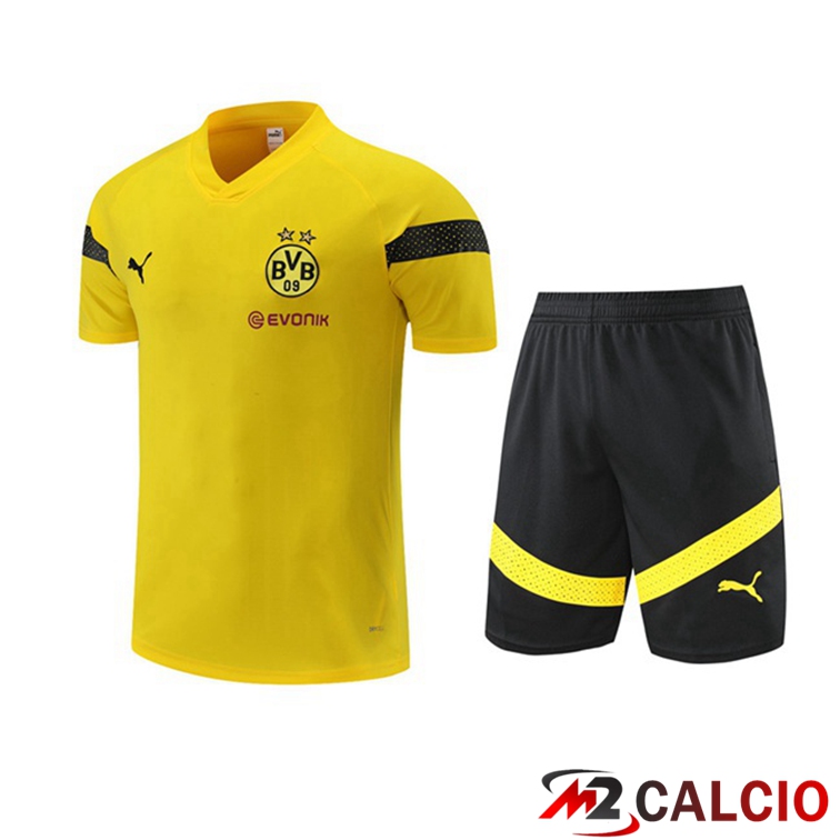 Maglie Calcio Personalizzate,Tute Calcio Squadre,Maglia Nazionale Italiana Calcio | T Shirt Allenamento Dortmund BVB + Shorts Giallo 2022/2023