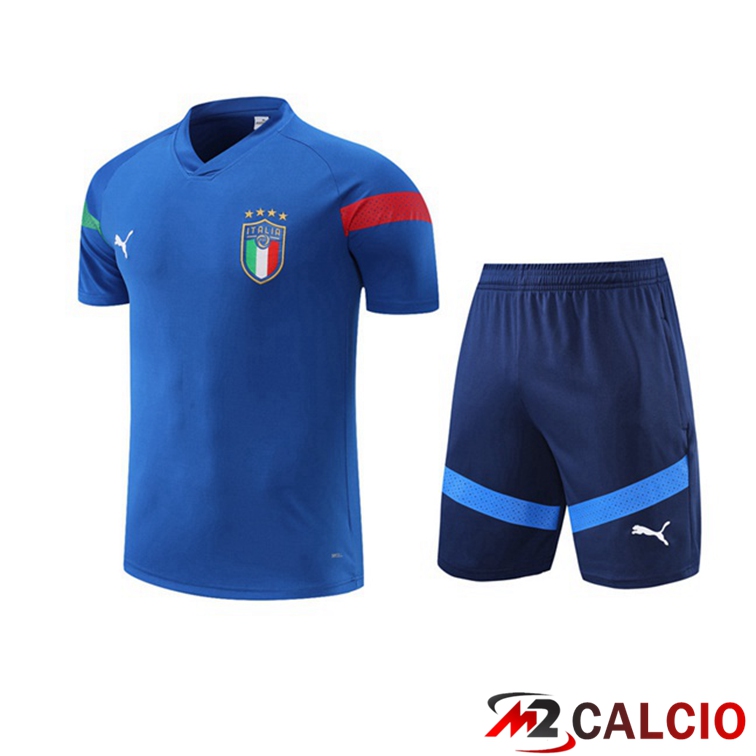 Maglie Calcio Personalizzate,Tute Calcio Squadre,Maglia Nazionale Italiana Calcio | T Shirt Allenamento Italia + Shorts Blu 2022/2023