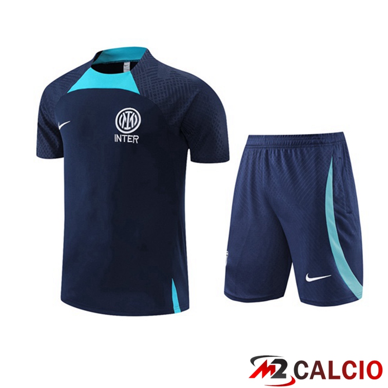 Maglie Calcio Personalizzate,Tute Calcio Squadre,Maglia Nazionale Italiana Calcio | T Shirt Allenamento Inter Milan + Shorts Blu Royal 2022/2023