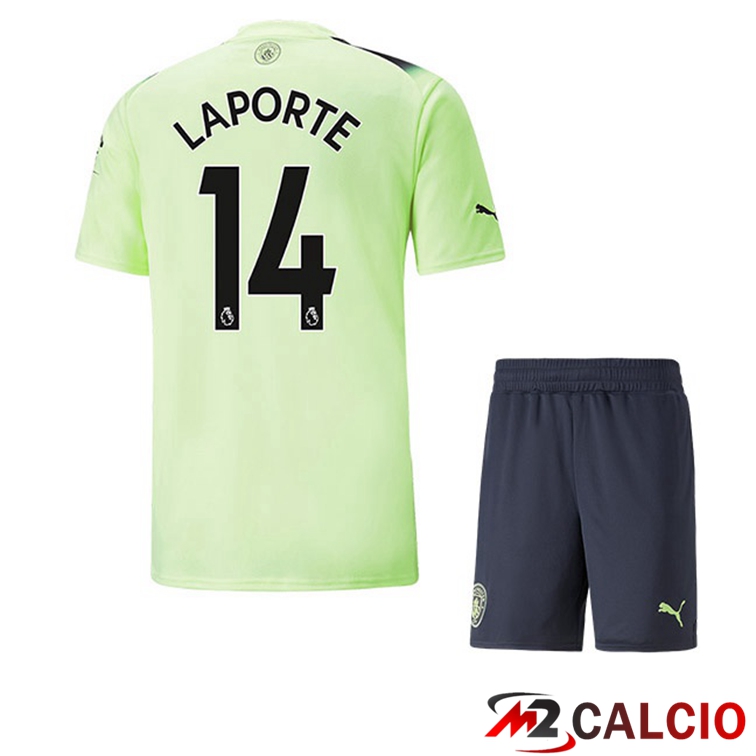 Maglie Calcio Personalizzate,Tute Calcio Squadre,Maglia Nazionale Italiana Calcio | Maglie Calcio Manchester City (Aymeric Laporte 14) Bambino Terza Verde Nero 2022/2023