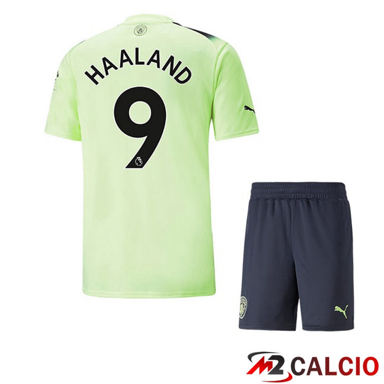 Maglie Calcio Personalizzate,Tute Calcio Squadre,Maglia Nazionale Italiana Calcio | Maglie Calcio Manchester City (Erling Haaland 9) Bambino Terza Verde Nero 2022/2023