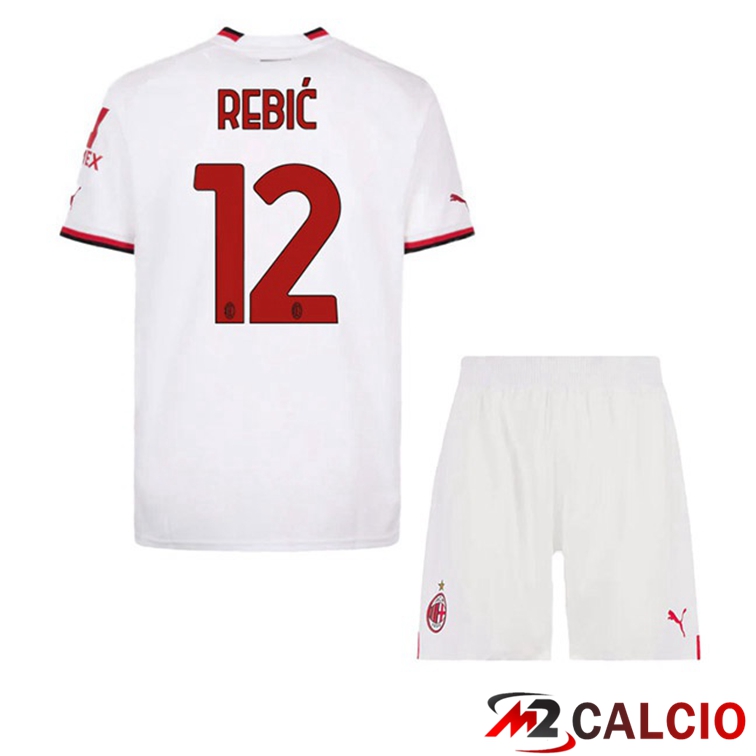 Maglie Calcio Personalizzate,Tute Calcio Squadre,Maglia Nazionale Italiana Calcio | Maglie Calcio AC Milan (A. REBIĆ 12) Bambino Seconda Bianco 2022/2023