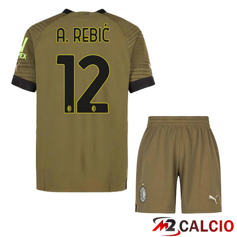 Maglie Calcio Personalizzate,Tute Calcio Squadre,Maglia Nazionale Italiana Calcio | Maglie Calcio AC Milan (A. REBIĆ 12) Bambino Terza Marrone 2022/2023