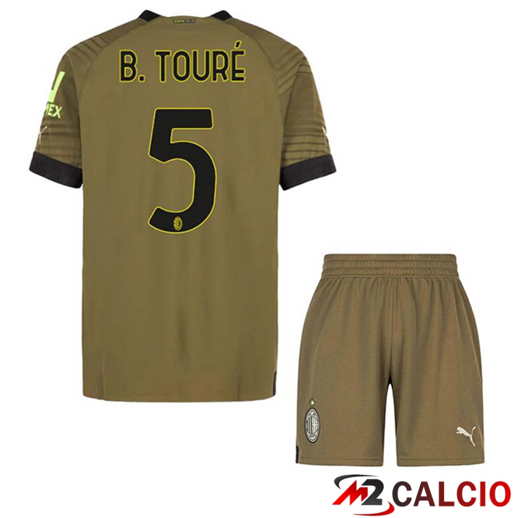 Maglie Calcio Personalizzate,Tute Calcio Squadre,Maglia Nazionale Italiana Calcio | Maglie Calcio AC Milan (B. TOURÉ 5) Bambino Terza Marrone 2022/2023