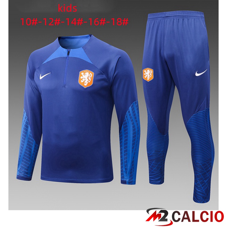 Maglie Calcio Personalizzate,Tute Calcio Squadre,Maglia Nazionale Italiana Calcio | Tuta Calcio Paesi Bassi Bambino Blu 2022/2023