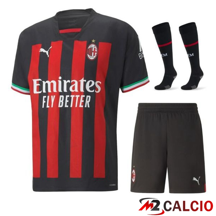 Maglie Calcio Personalizzate,Tute Calcio Squadre,Maglia Nazionale Italiana Calcio | Insieme Maglie Calcio AC Milan Prima (Pantaloncini + Calzini) 2022/2023