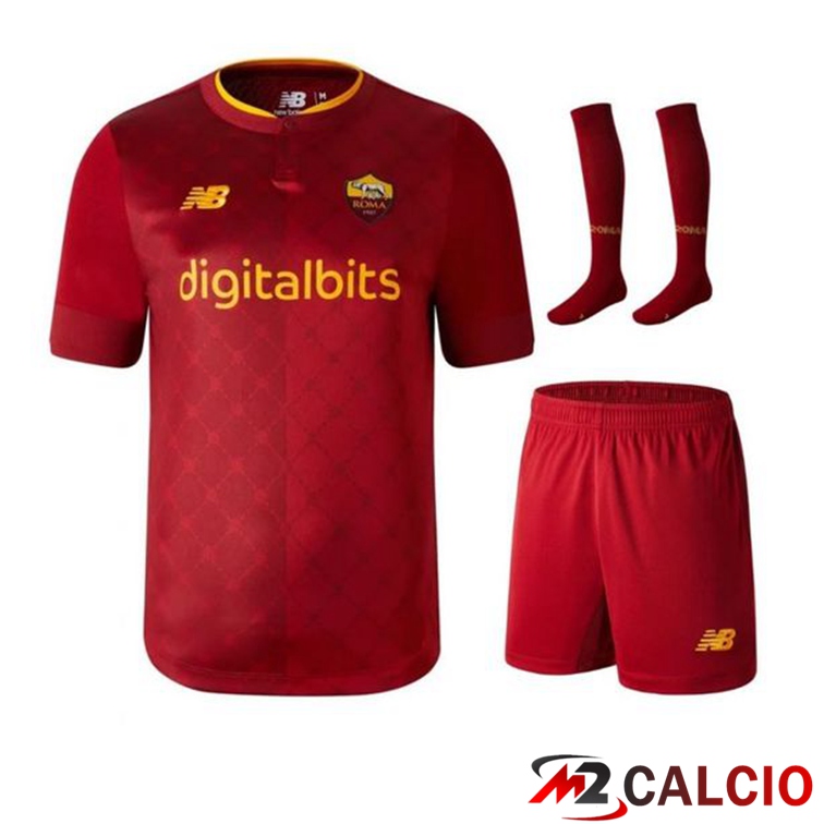 Maglie Calcio Personalizzate,Tute Calcio Squadre,Maglia Nazionale Italiana Calcio | Insieme Maglie Calcio AS Roma Prima (Pantaloncini + Calzini) 2022/2023