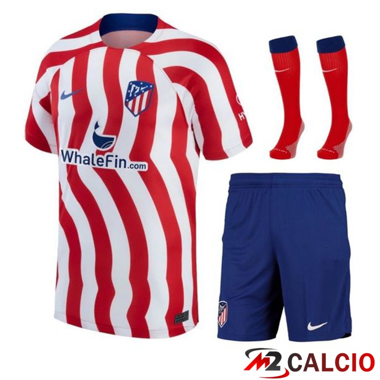 Maglie Calcio Personalizzate,Tute Calcio Squadre,Maglia Nazionale Italiana Calcio | Insieme Maglie Calcio Atletico Madrid Prima (Pantaloncini + Calzini) 2022/2023
