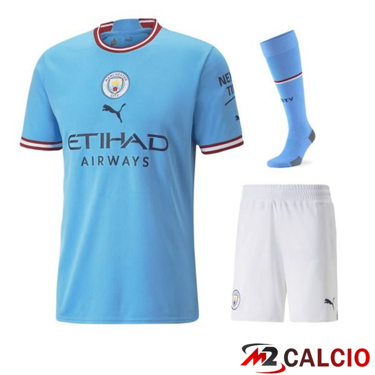 Maglie Calcio Personalizzate,Tute Calcio Squadre,Maglia Nazionale Italiana Calcio | Insieme Maglie Calcio Manchester City Prima (Pantaloncini + Calzini) 2022/2023