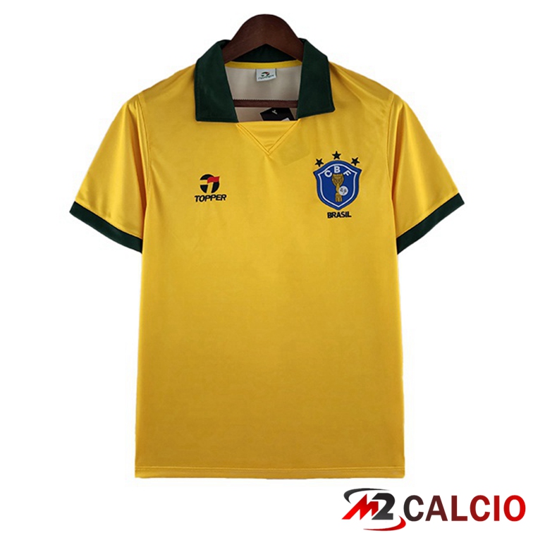 Maglie Calcio Personalizzate,Tute Calcio Squadre,Maglia Nazionale Italiana Calcio | Maglie Calcio Storica Brasile Retro Prima Giallo 1988