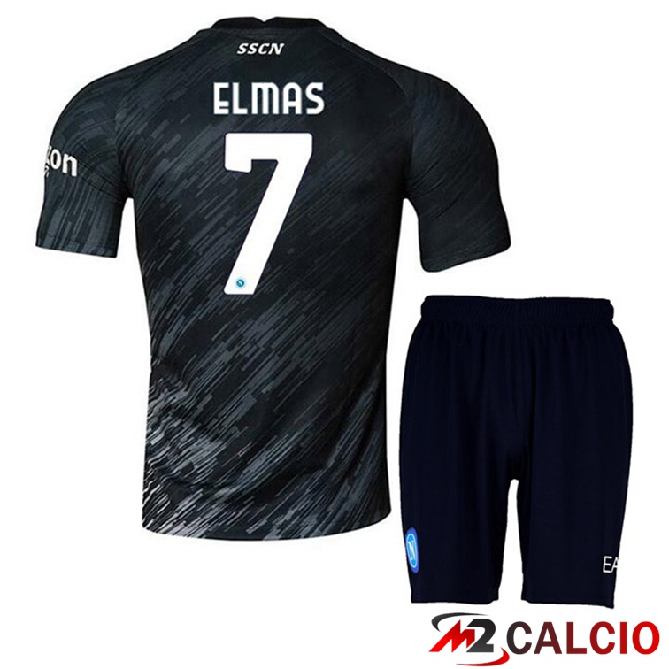 Maglie Calcio Personalizzate,Tute Calcio Squadre,Maglia Nazionale Italiana Calcio | Maglie Calcio SSC Napoli (Elmas 7) Bambino Terza Nero 2022/2023