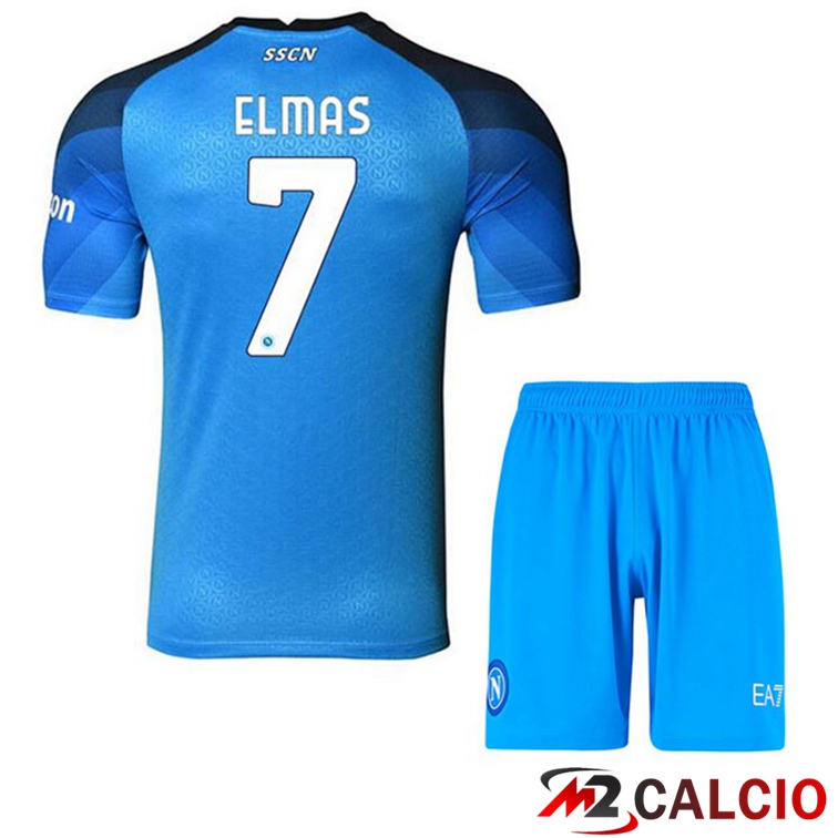 Maglie Calcio Personalizzate,Tute Calcio Squadre,Maglia Nazionale Italiana Calcio | Maglie Calcio SSC Napoli (Elmas 7) Bambino Prima Blu 2022/2023