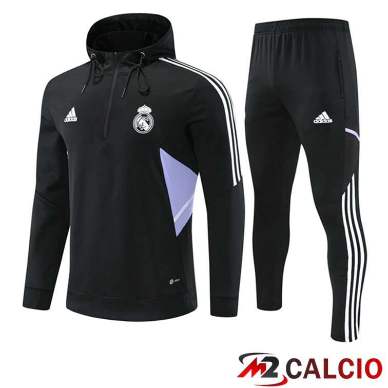 Maglie Calcio Personalizzate,Tute Calcio Squadre,Maglia Nazionale Italiana Calcio | Insieme Giacca Con Cappuccio Tuta Real Madrid Nero 2022/2023