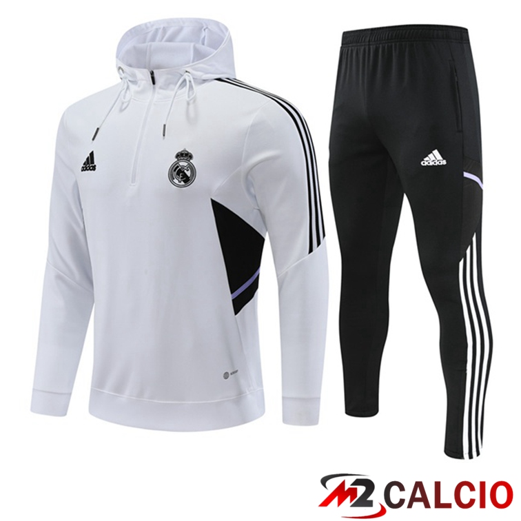 Maglie Calcio Personalizzate,Tute Calcio Squadre,Maglia Nazionale Italiana Calcio | Insieme Giacca Con Cappuccio Tuta Real Madrid Bianco 2022/2023