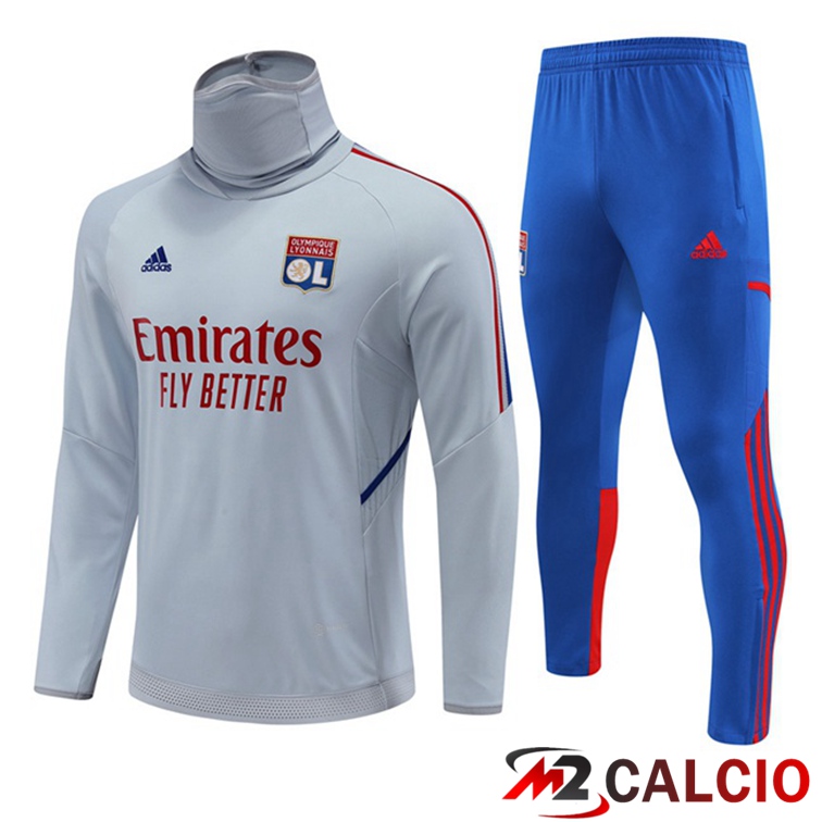 Maglie Calcio Personalizzate,Tute Calcio Squadre,Maglia Nazionale Italiana Calcio | Tuta Calcio Lyon OL Collo Alto Grigio 2022/2023