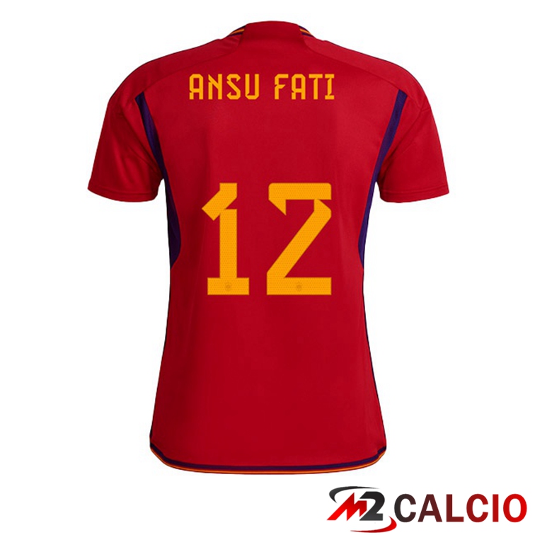 Maglie Calcio Personalizzate,Tute Calcio Squadre,Maglia Nazionale Italiana Calcio | Maglie Calcio Spagna (ANSU FATI 12) Prima Rosso Coppa Del Mondo 2022