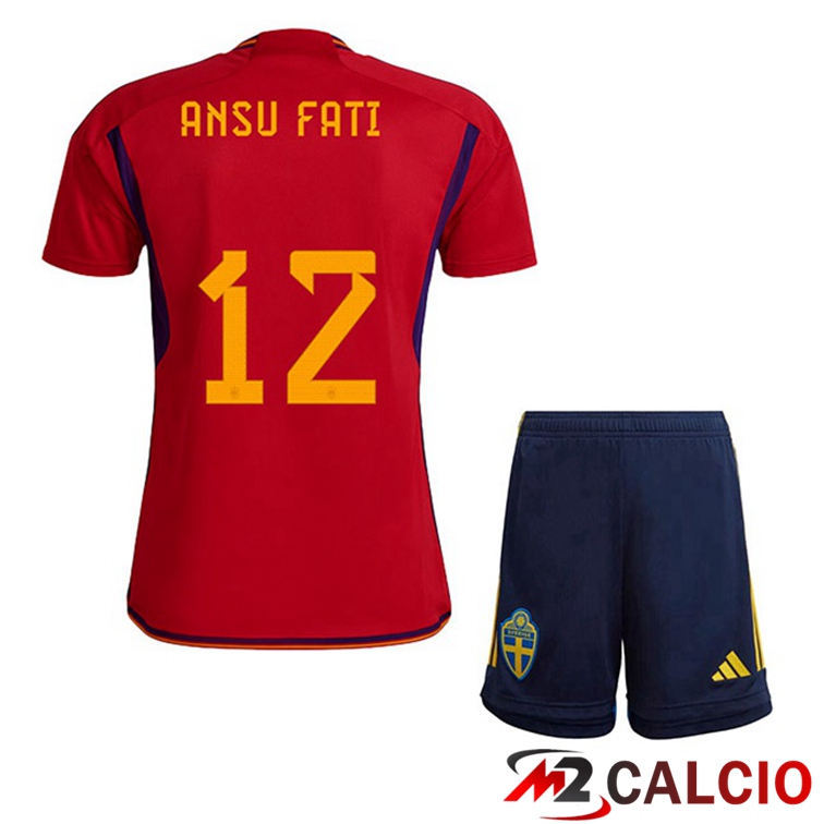 Maglie Calcio Personalizzate,Tute Calcio Squadre,Maglia Nazionale Italiana Calcio | Maglie Calcio Spagna (ANSU FATI 12) Bambino Prima Rosso Coppa Del Mondo 2022