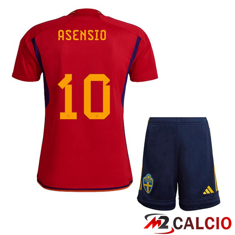 Maglie Calcio Personalizzate,Tute Calcio Squadre,Maglia Nazionale Italiana Calcio | Maglie Calcio Spagna (ASENSIO 10) Bambino Prima Rosso Coppa Del Mondo 2022