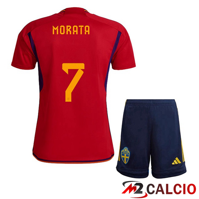 Maglie Calcio Personalizzate,Tute Calcio Squadre,Maglia Nazionale Italiana Calcio | Maglie Calcio Spagna (MORATA 7) Bambino Prima Rosso Coppa Del Mondo 2022