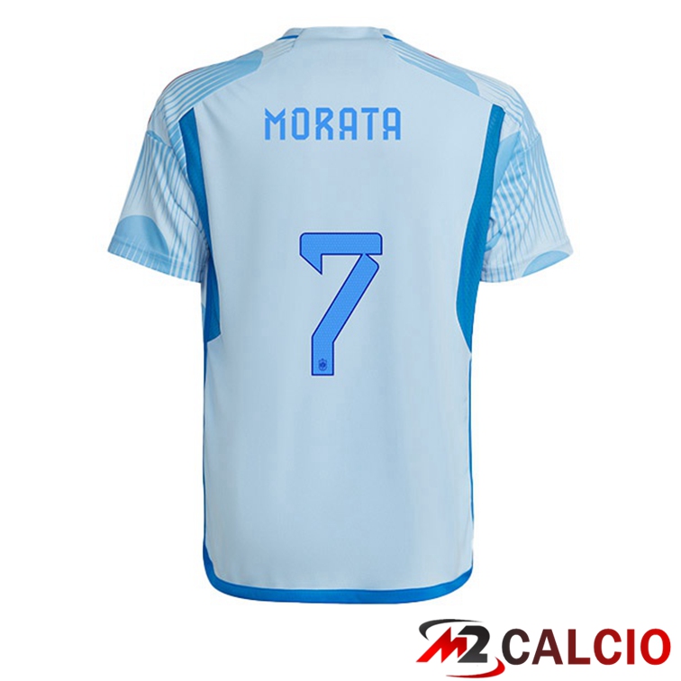 Maglie Calcio Personalizzate,Tute Calcio Squadre,Maglia Nazionale Italiana Calcio | Maglie Calcio Spagna (MORATA 7) Seconda Blu Bianco Coppa Del Mondo 2022